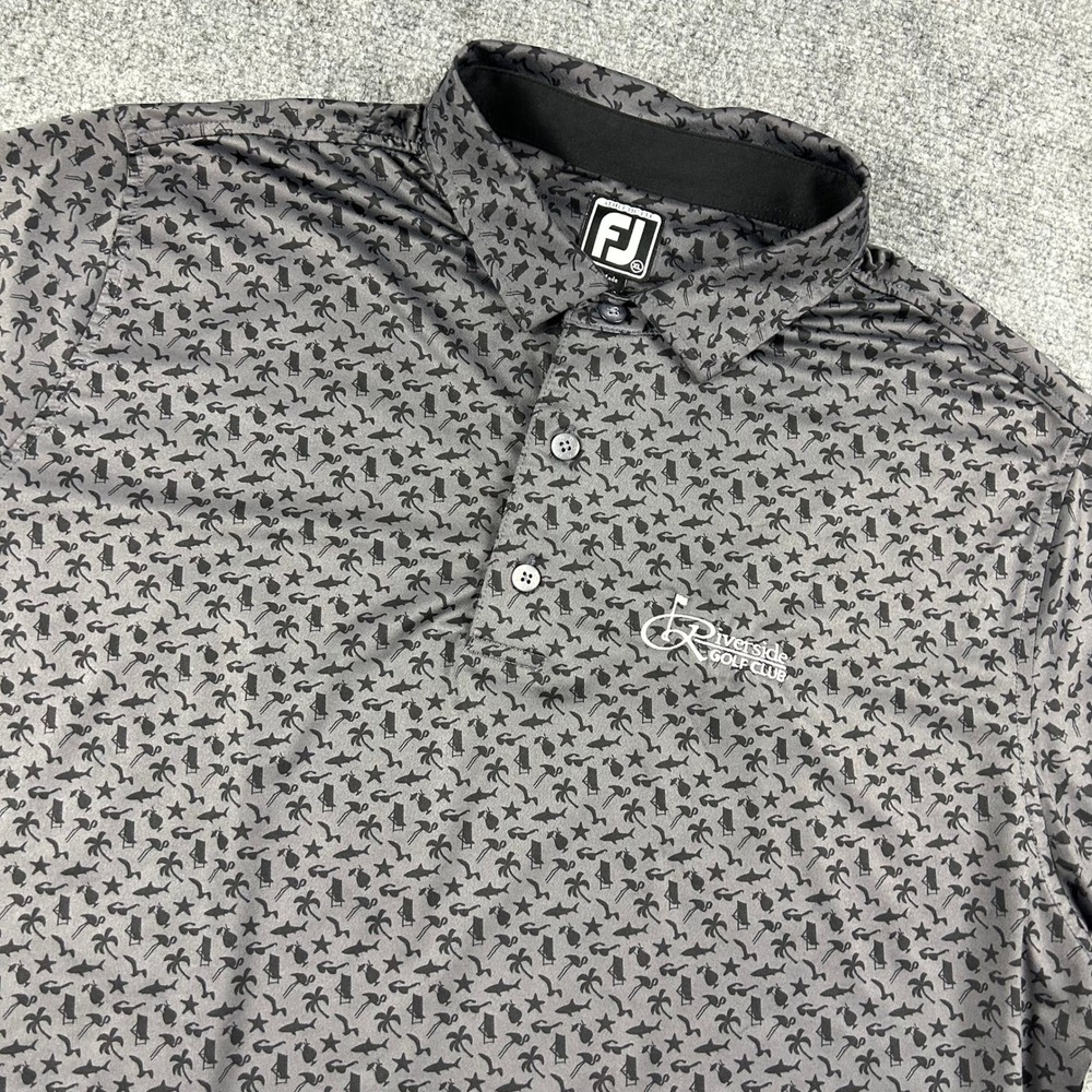 FootJoy Polo Shirt Mens XL Gray Beach Print Riverside Golf Club Athletic Fit Tee